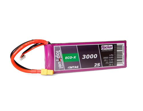 TopFuel LiPo-Akku 7.4V 3000mAh 2S 20C MTAG 140x43x13 mm, 165 g XT60