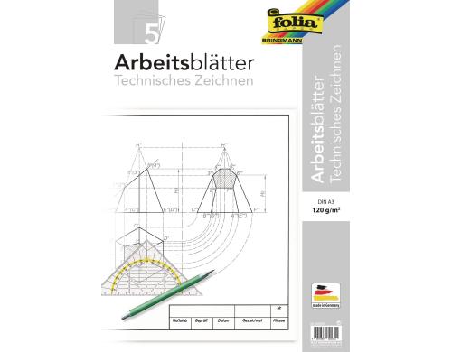 Folia Arbeitsbltter fr tech. Zeichnen 120g/m, DIN A3, 5 Blatt, weiss