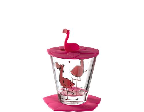 Leonardo Glas Bambini Flamingo 3-teilig, D: 6cm, Glas/Silikon