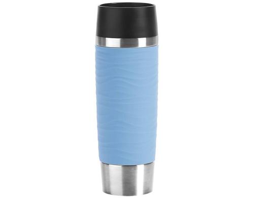 Emsa Travel Mug Waves 0.5 l Puder-Blau Edelstahl, Silikon Manschette