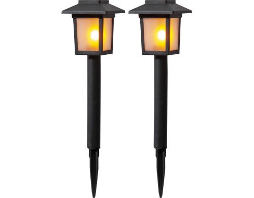 Star Trading Solar Poller Set Flame Mini Schwarz, Lichtfarbe Gelb