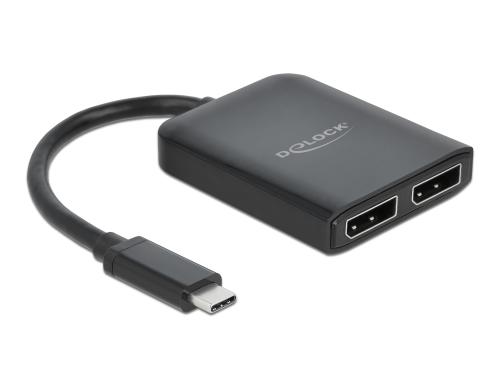 Delock Monitor Splitter USB Typ-C  zu 2X DP 4K bis 30Hz, schwarz, DP Alt Mode, MST, VXP