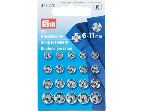 Prym Annhdruckknpfe, silber, nickelfrei 6-11 mm, Karte 20 Stck