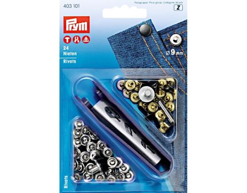 Prym Nieten, silber, alteisen 9 mm, Karte 24 Stck