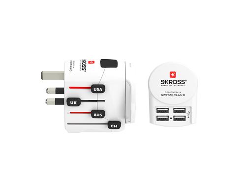 SKROSS PRO+ 4xUSB World ohne CH/I 2+3 polige Gerte, Muli-Lnder Aufsatz