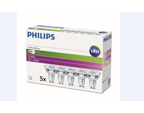 Philips CorePro LEDspot 4,6-50W GU10 827 36 5er Multipack