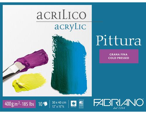 Fabriano Acrylpapier Pittura 30 x 40 cm 400g/m2, 10 Bl, Kalt gepresst, 30 x 40 cm