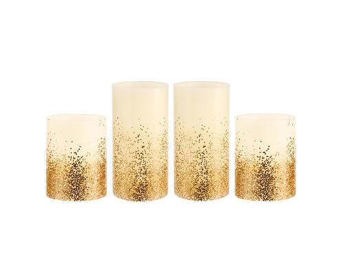 PAULEEN Golden Glitter Wachskerze 4er Set exkl. Batterie 12x AAA, LED, Timer