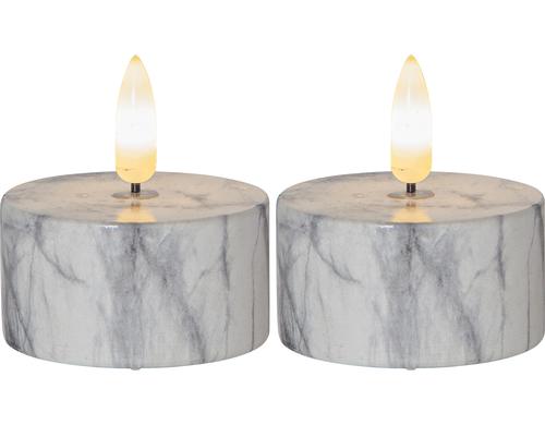 Star Trading LED Teelicht 2er Flame Marble Indoor, Grau, 6cm, kein Timer, 0.03W