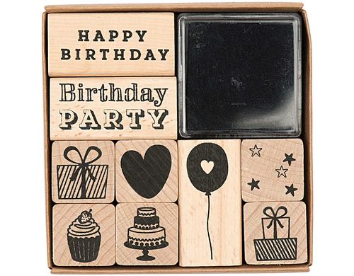 Rico Design Stempel Happy Birthday mit Stempelkissen schwarz