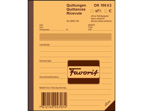 Favorit Quittungen blau/weiss, D/F/I, 113x144mm, 100x2 Blatt