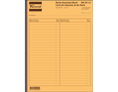 Favorit Devis-Ausmassbuch 4mm kariert weiss/weiss, D/F, 220x297mm, 50x2 Blatt