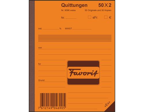 Favorit Quittungen weiss/weiss, 111x144mm, 50x2 Blatt