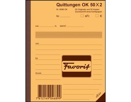 Favorit Quittungen blau/weiss, 113x144mm, 50x2 Blatt