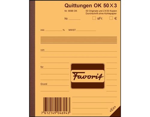 Favorit Quittungen blau/blau/weiss, 113x144mm, 50x3 Blatt