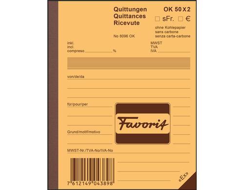 Favorit Quittungen blau/weiss, D/F/I, 113x144mm, 50x2 Blatt