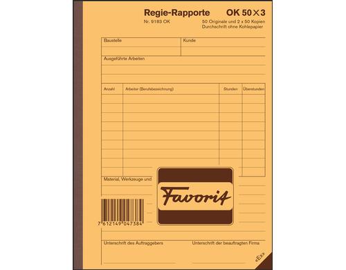 Favorit Regie-Rapporte weiss/weiss/weiss, 156x210mm, 50x3 Blatt