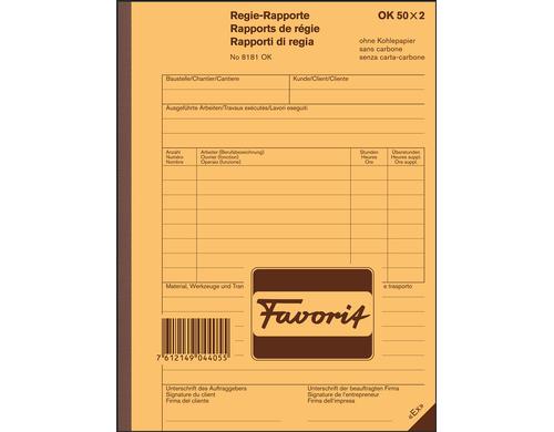 Favorit Regie-Rapporte weiss/weiss, D/F/I, 156x210mm, 50x2 Blatt