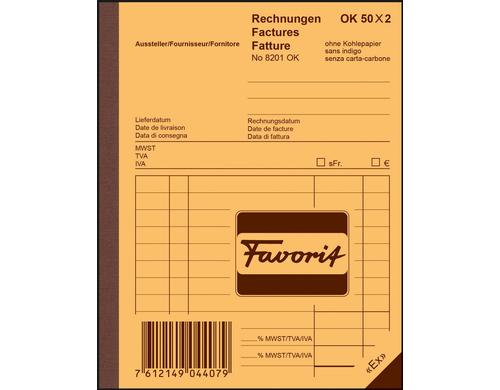 Favorit Rechnungen blau/weiss, D/F/I, 113x144mm, 50x2 Blatt