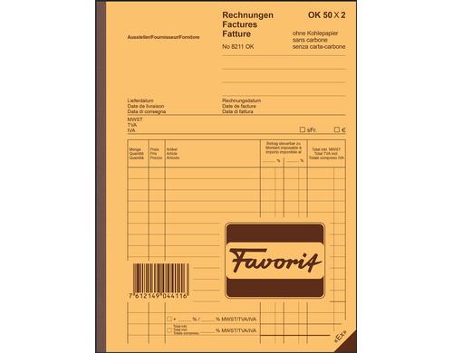 Favorit Rechnungen blau/weiss, D/F/I, 156x210mm, 50x2 Blatt