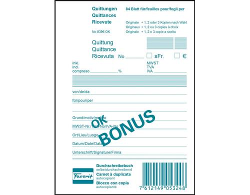 Favorit Quittungen Bonus weiss, D/F/I, 104x144mm, 84 Blatt