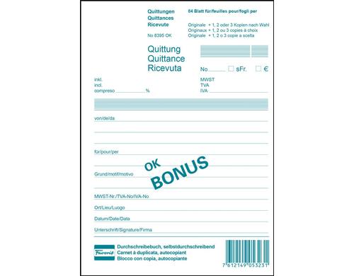 Favorit Quittungen Bonus weiss, D/F/I, 149x209mm, 84 Blatt