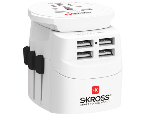 SKROSS PRO Light USB World 4xUSB Reiseadapter, 2+3-polige Gerte, weiss