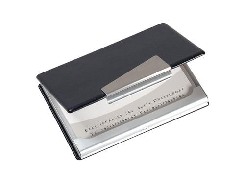 Sigel Visitenkarten-Etui, silber,schwarz Alu/Lederoptik bis zu 20 K. max 90x58mm