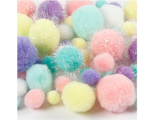 Creativ Company Pompons 15-40 mm, 75 Stck Glitzer Pastell