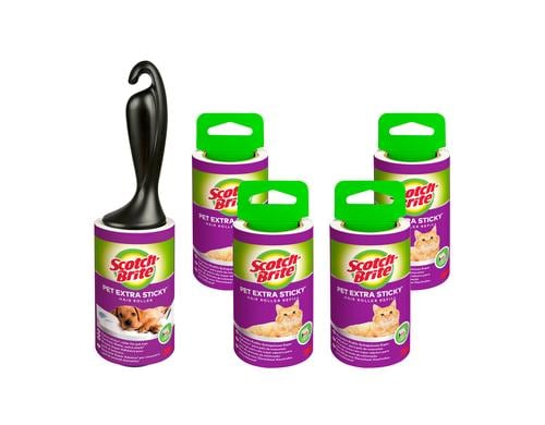 3M Scotch-Brite Kleiderroller Pet Extra Sti fr Tierhaare, 1 Roller, 4 Ersatzrollen