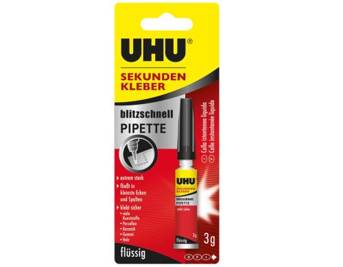 UHU Sekundenkleber Pipette, Inhalt: 3g, blitzschnell, flssiger Sekundenkleber