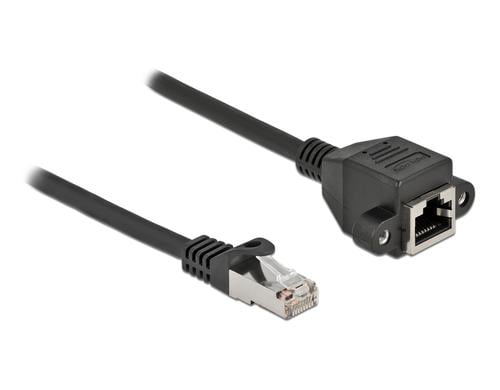 Delock Verlngerungskabel: S/FTP RJ45-RJ45 Stecker zu Buchse, Cat.6A, 50cm, schwarz