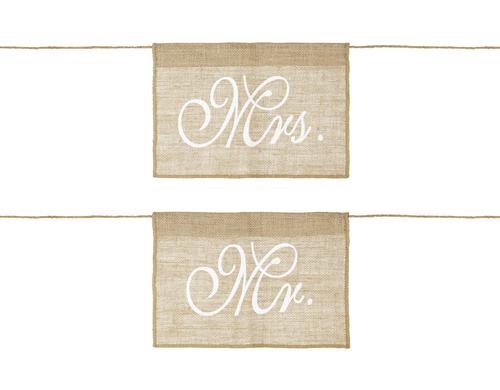 Partydeco Stuhlschild Mr Mrs Jute braun, 30 x 21.5 cm, 2 Stck