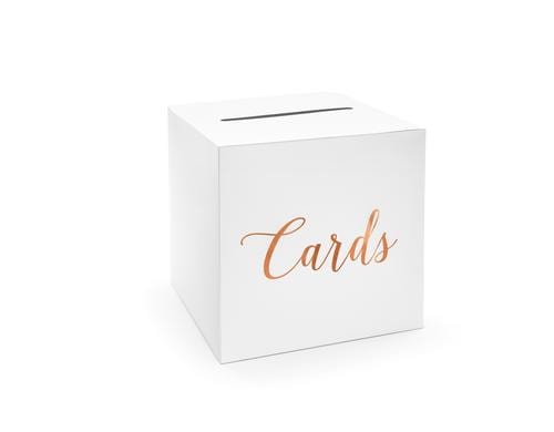 Partydeco Kartenbox Cards weiss/rosegold, 24 x 24 x 24 cm, 1 Stck