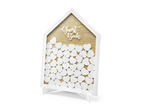 Partydeco Gstebuch Haus aus Holz weiss/braun, 30.5 x 43 cm, mit 50 Herzen