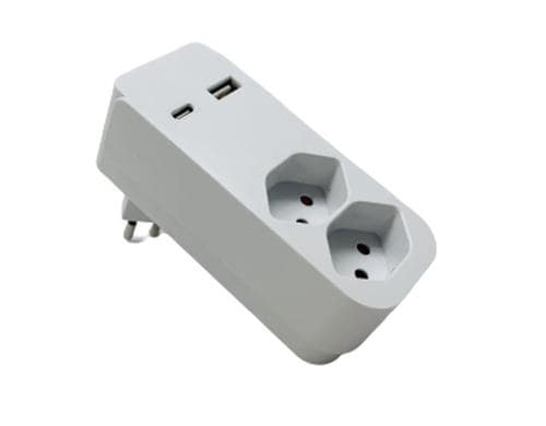 Schnenberger Abzweigstecker 2xT13 USB-A+C weiss