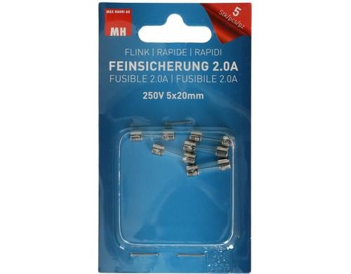 Max Hauri Feinsicherung 2A  250V 5x20mm flink, 5 Stk.