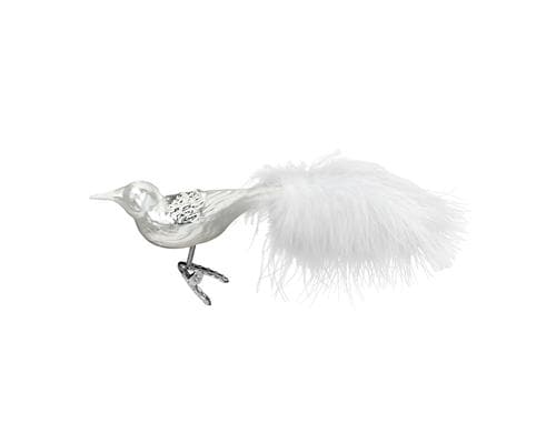 Inge Weihanchtskugel Vogel weiss/silber Glas, L: 11 cm