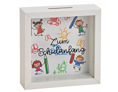 Spardose zum Schulanfang aus Holz/Glas bunt B15xH15xT5cm