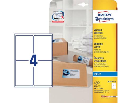 Avery Adress- und Versand Etiketten J8169 99,1 x 139 mm, 25 Bogen pro Packung