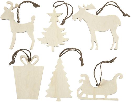 Creativ Company Weihnachtsanhnger aus Holz 7 - 9 cm, 6 Stck, Dicke 4 mm