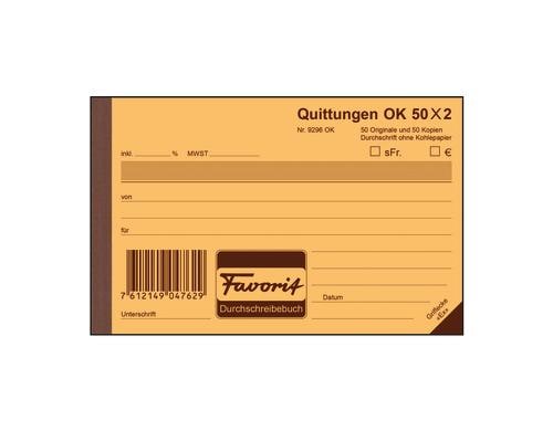 Favorit Quittungs-Buch A6 quer, 50 x 2 Blatt