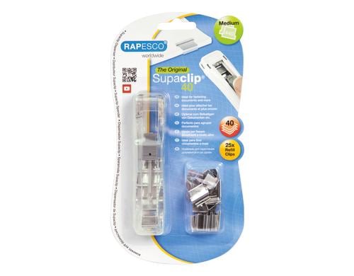 Rapesco Supaclip 40 Spender, 25 Stk Spender, inkl. 25 Edelstahlclips