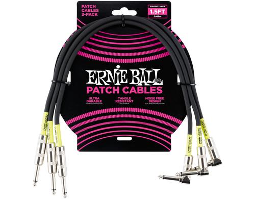 Ernie Ball 6076 Patchkabel gerade/gew., schwarz, 45cm, 3er