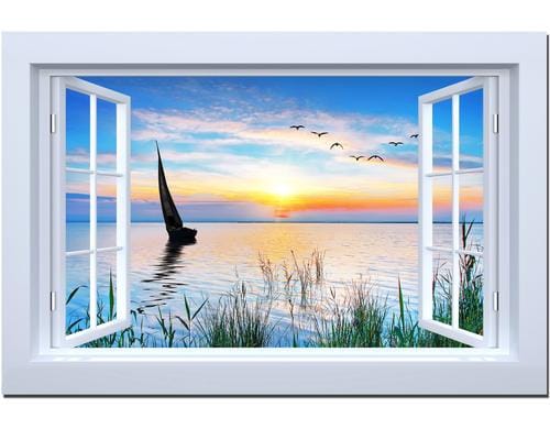 Dameco LED Bild Canvas Fenster auf See 1.8x60x40 cm (LxBxH),2xAA nicht, inkl.