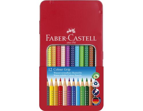 FABER-CASTELL Buntstifte COLOUR GRIP 2001 12er Metalletui, dreieckig, farbig lackiert