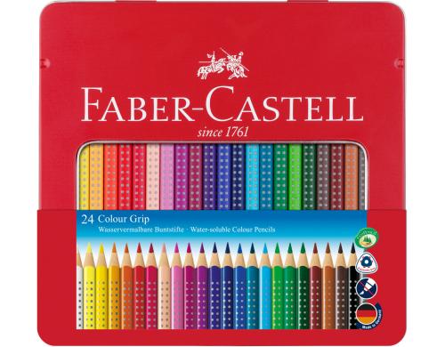 FABER-CASTELL Buntstifte COLOUR GRIP 2001 24er Metalletui, dreieckig, farbig lackiert