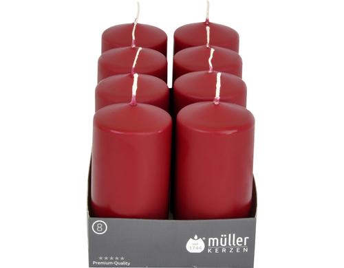 Mller Stumpenkerzen 8er Set bordeaux 12x5.7 cm, Brenndauer ca. 32h