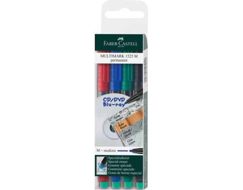 FABER-CASTELL MULTIMARK CD-Marker M 4er Etui, permanent, ideal fr OHP-Folien,