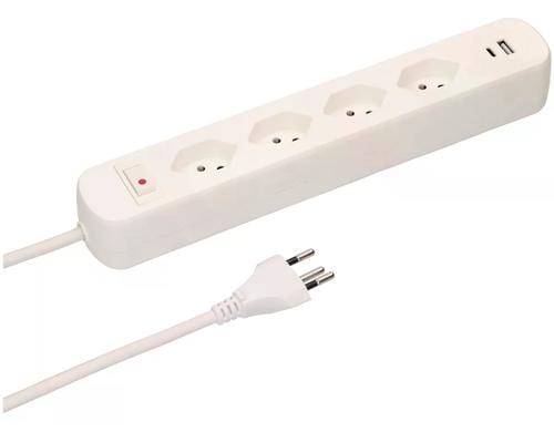 Max Hauri Steckdosenleiste Basic-Line 4x T13, 1x USB-A/C, weiss, 1.5m Kabel